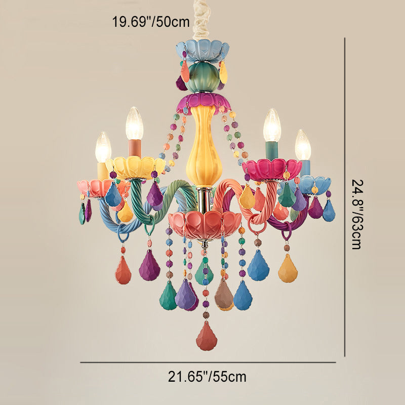 Contemporary Macron Candle Resin Iron Glass 5-Light Chandelier for Living Room