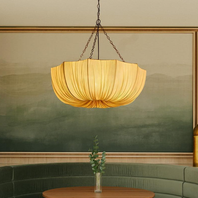 Traditional French Petal Semi-Circular Fabric Lampshade Chandelier - 3/5 Light for Dining Room