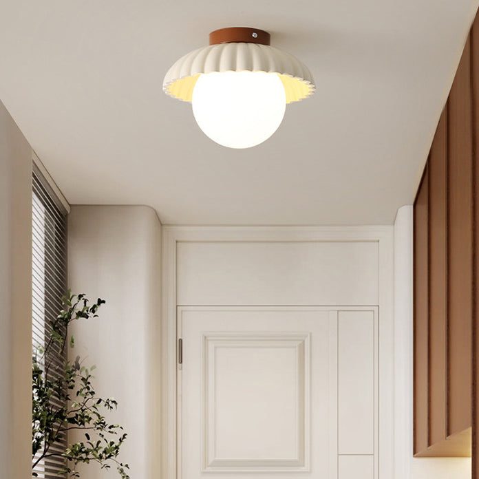 Contemporary Nordic Dome Cream Iron Glass Semi-Flush Mount Hallway Light