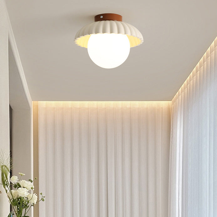 Contemporary Nordic Dome Cream Iron Glass Semi-Flush Mount Hallway Light
