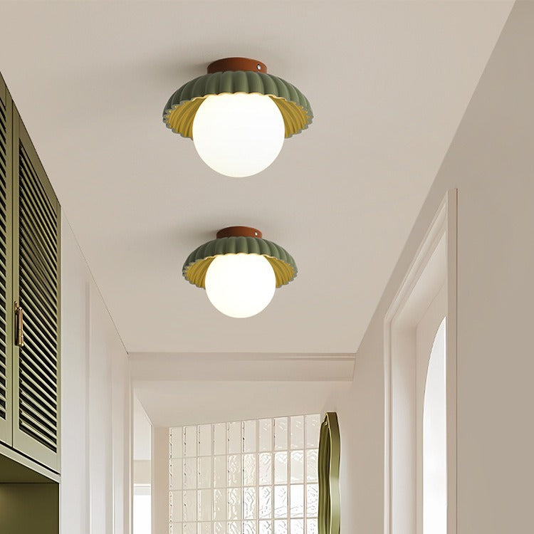 Contemporary Nordic Dome Cream Iron Glass Semi-Flush Mount Hallway Light