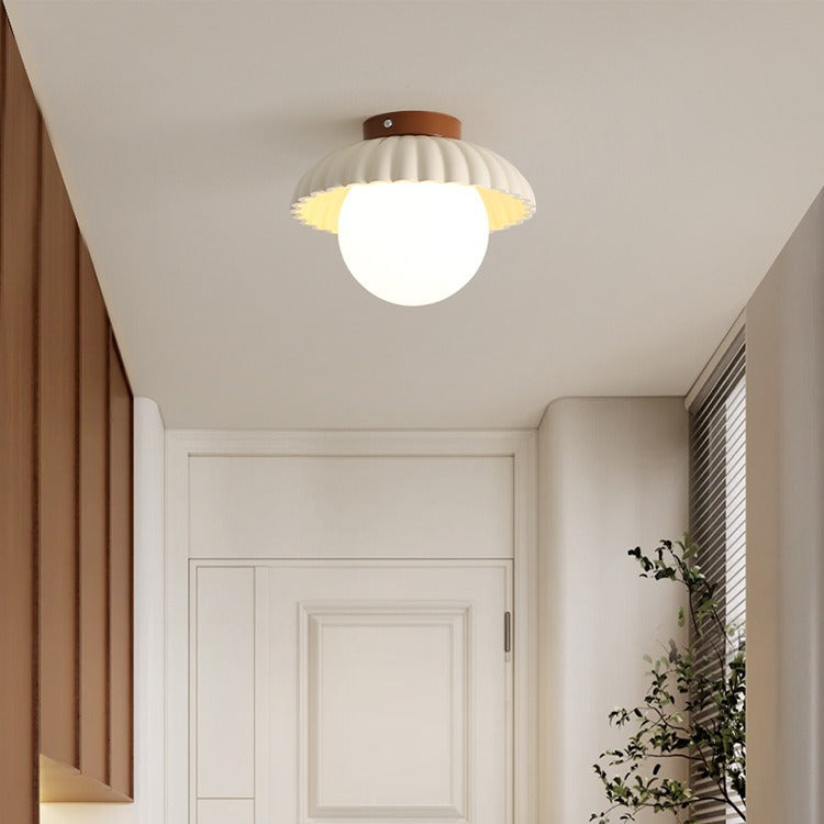 Contemporary Nordic Dome Cream Iron Glass Semi-Flush Mount Hallway Light
