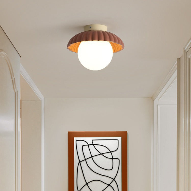 Contemporary Nordic Dome Cream Iron Glass Semi-Flush Mount Hallway Light