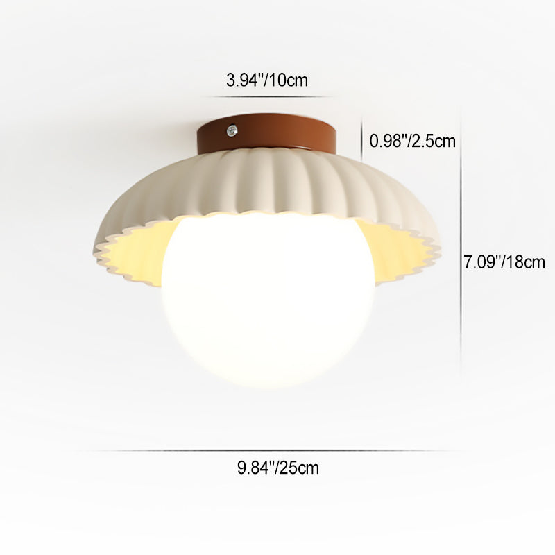 Contemporary Nordic Dome Cream Iron Glass Semi-Flush Mount Hallway Light