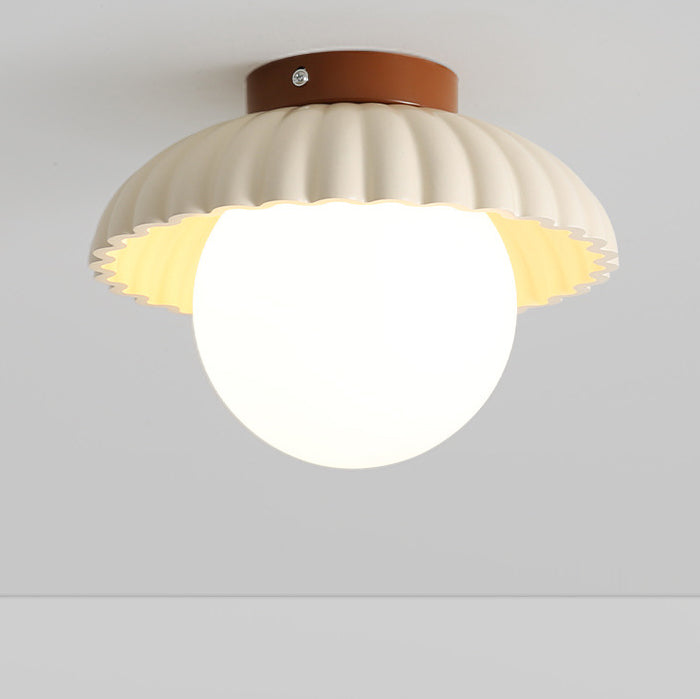 Contemporary Nordic Dome Cream Iron Glass Semi-Flush Mount Hallway Light