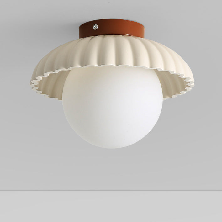 Contemporary Nordic Dome Cream Iron Glass Semi-Flush Mount Hallway Light