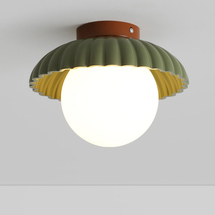 Contemporary Nordic Dome Cream Iron Glass Semi-Flush Mount Hallway Light
