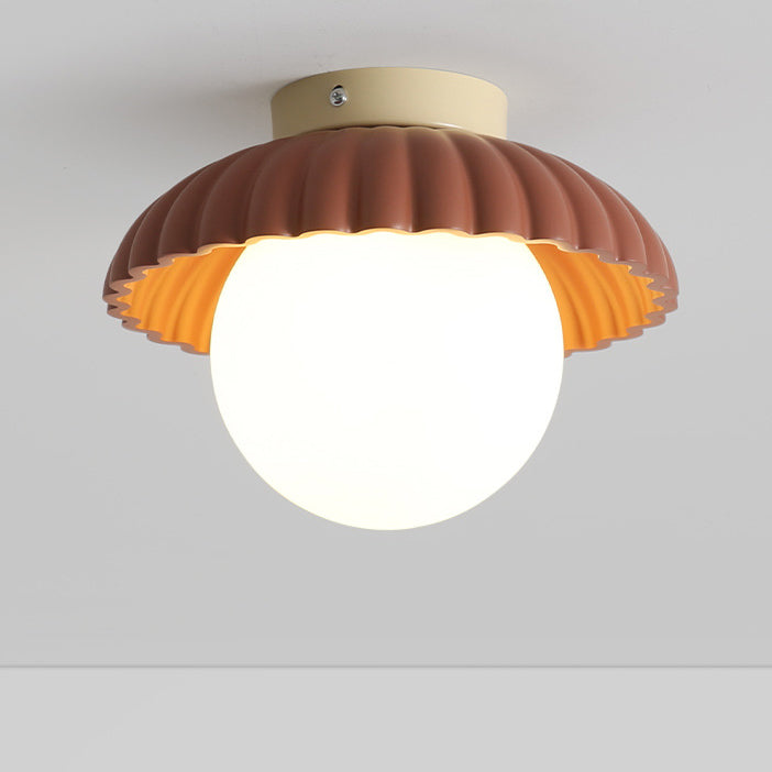 Contemporary Nordic Dome Cream Iron Glass Semi-Flush Mount Hallway Light