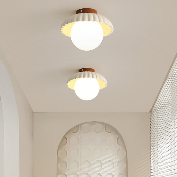 Contemporary Nordic Dome Cream Iron Glass Semi-Flush Mount Hallway Light