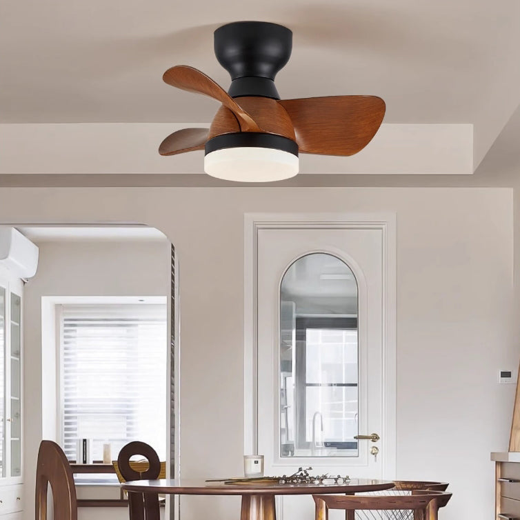 Contemporary Retro Ceiling Fan Light - 3 Blades, LED, Downrods, ABS & Iron for Dining Room