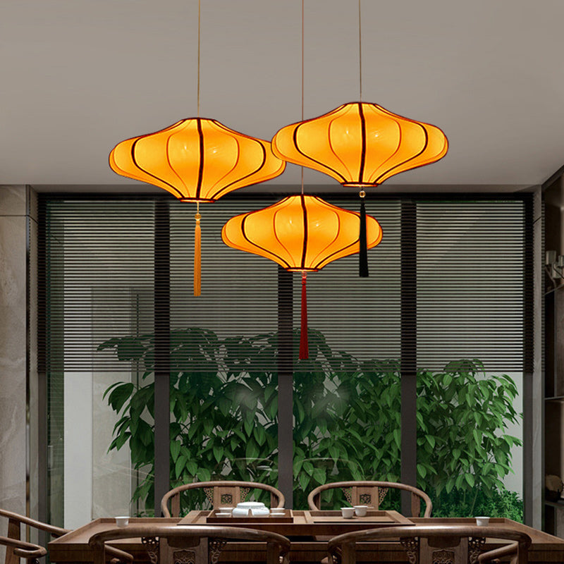 Traditional Chinese Lantern Fabric Lampshade Chandelier for Dining Room