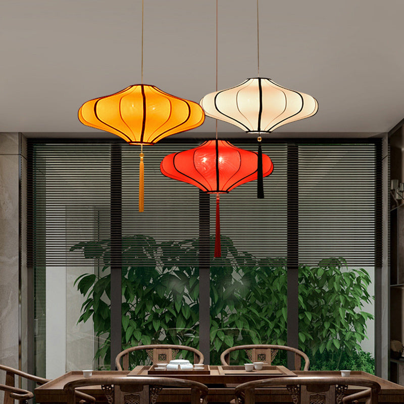 Traditional Chinese Lantern Fabric Lampshade Chandelier for Dining Room