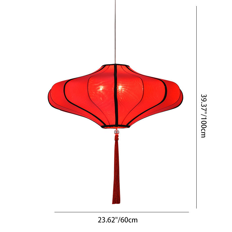 Traditional Chinese Lantern Fabric Lampshade Chandelier for Dining Room