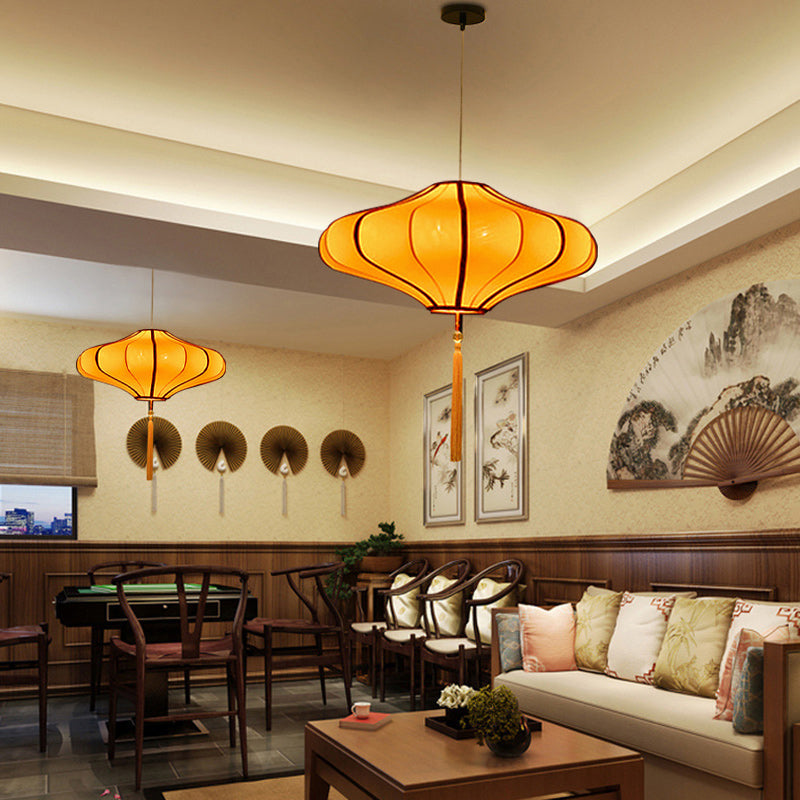 Traditional Chinese Lantern Fabric Lampshade Chandelier for Dining Room
