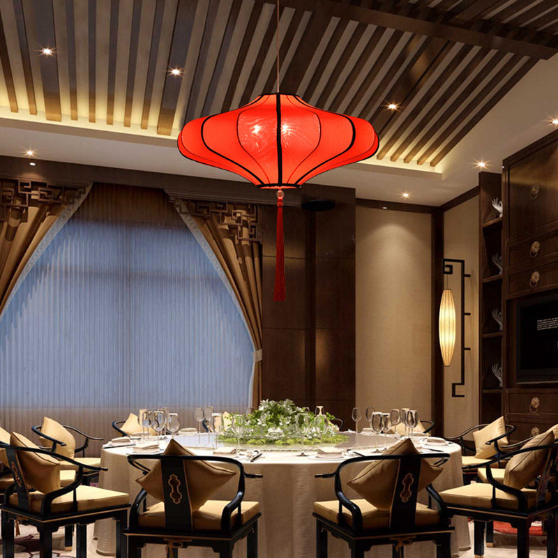Traditional Chinese Lantern Fabric Lampshade Chandelier for Dining Room