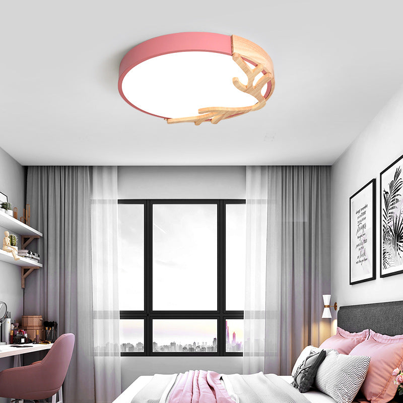 Contemporary Nordic Deer Iron Acrylic LED Flush Mount Ceiling Light for Bedroom