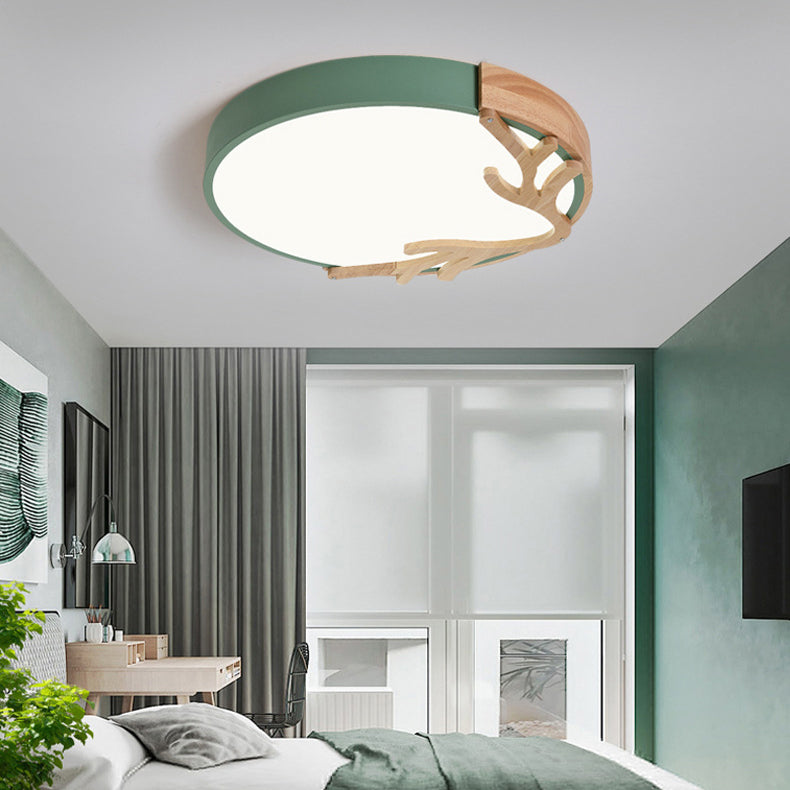 Contemporary Nordic Deer Iron Acrylic LED Flush Mount Ceiling Light for Bedroom