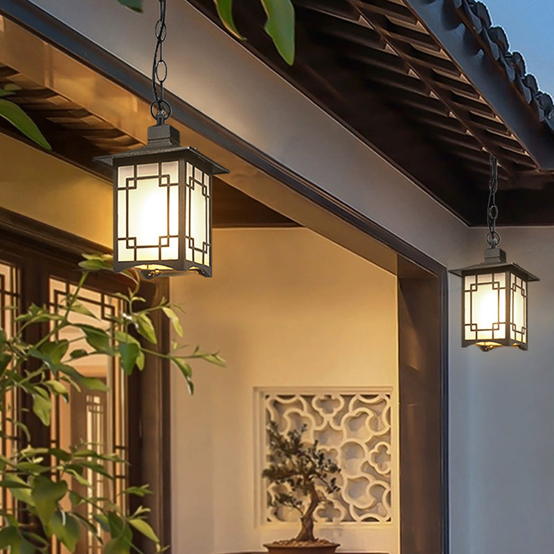 Traditional Chinese Dome Waterproof Aluminum Glass Pendant Light for Outdoor Patio