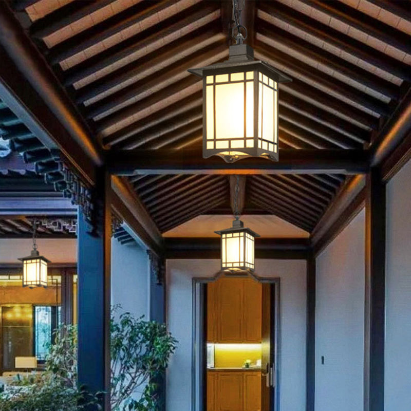 Traditional Chinese Dome Waterproof Aluminum Glass Pendant Light for Outdoor Patio