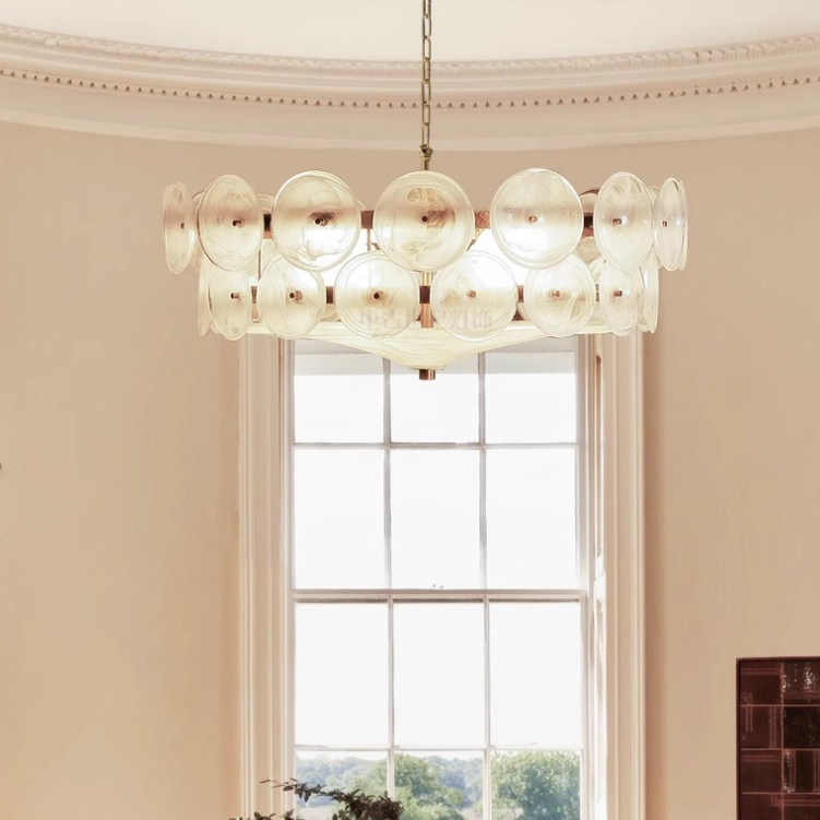 Traditional French Dome Round Iron Glass Chandelier - 8/10 Light Living Room Fixture