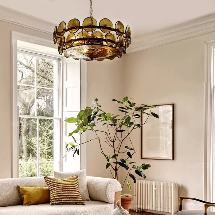 Traditional French Dome Round Iron Glass Chandelier - 8/10 Light Living Room Fixture