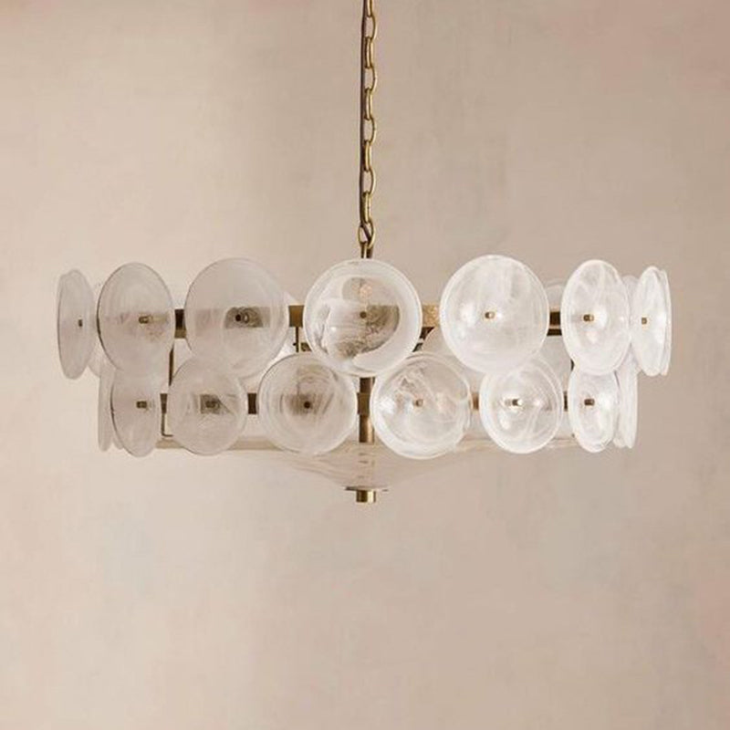 Traditional French Dome Round Iron Glass Chandelier - 8/10 Light Living Room Fixture