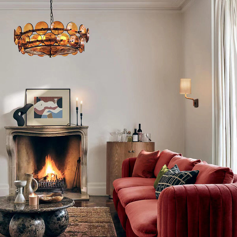 Traditional French Dome Round Iron Glass Chandelier - 8/10 Light Living Room Fixture