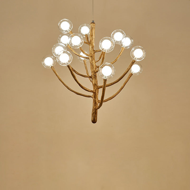 Traditional Japanese Dome Tree Branch Orbs Chandelier - 3/6/9/12/15 Light Polymer Glass for Dining Room