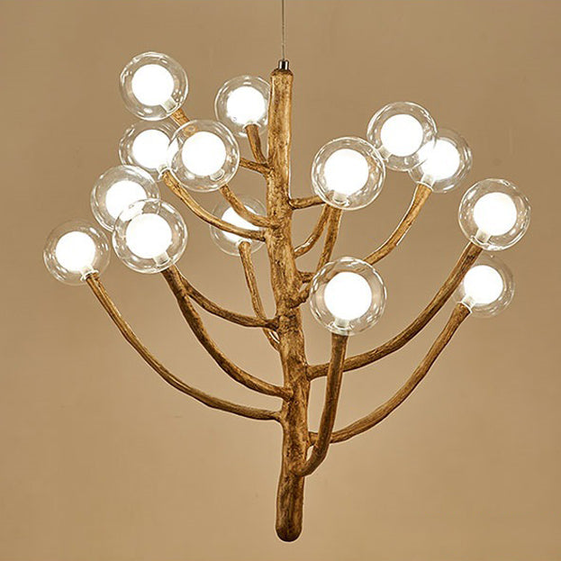 Traditional Japanese Dome Tree Branch Orbs Chandelier - 3/6/9/12/15 Light Polymer Glass for Dining Room