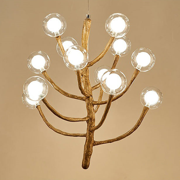 Traditional Japanese Dome Tree Branch Orbs Chandelier - 3/6/9/12/15 Light Polymer Glass for Dining Room