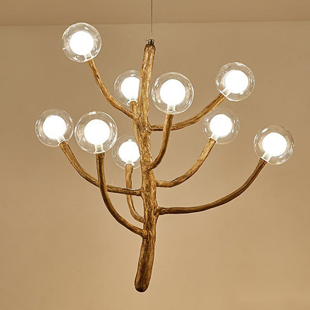 Traditional Japanese Dome Tree Branch Orbs Chandelier - 3/6/9/12/15 Light Polymer Glass for Dining Room
