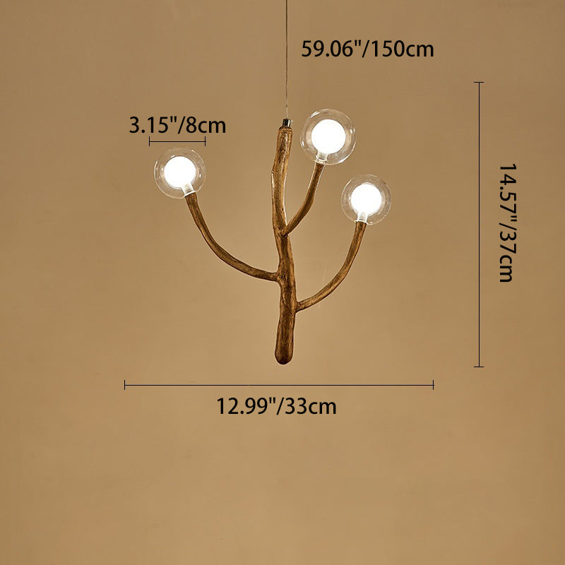 Traditional Japanese Dome Tree Branch Orbs Chandelier - 3/6/9/12/15 Light Polymer Glass for Dining Room