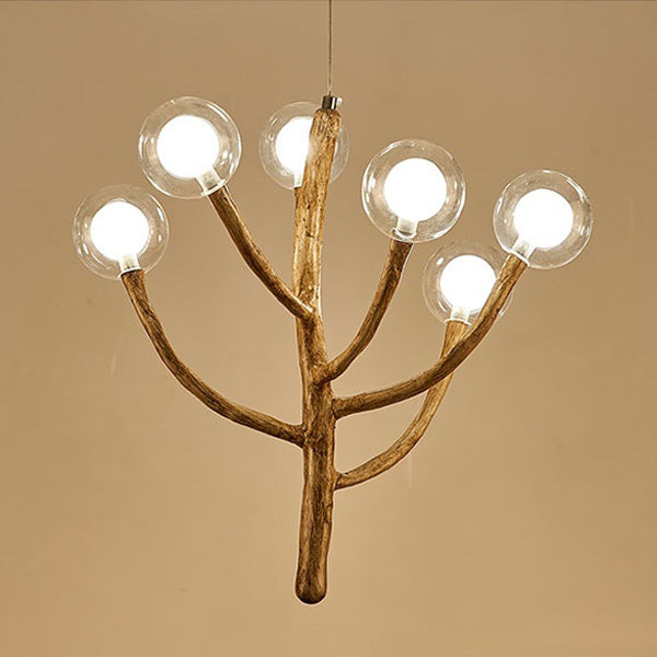 Traditional Japanese Dome Tree Branch Orbs Chandelier - 3/6/9/12/15 Light Polymer Glass for Dining Room