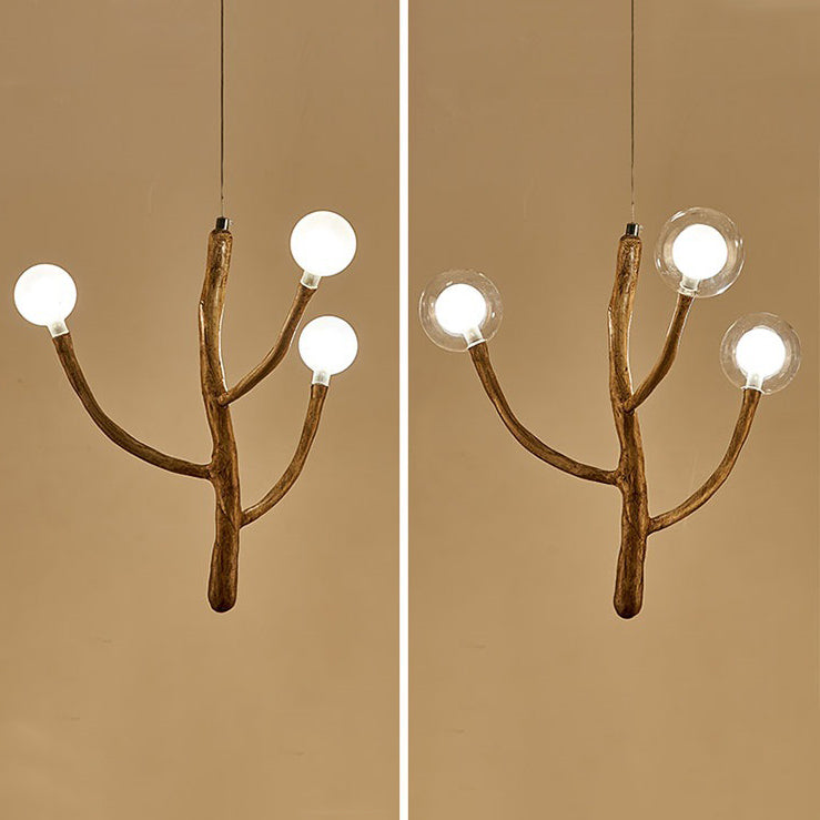 Traditional Japanese Dome Tree Branch Orbs Chandelier - 3/6/9/12/15 Light Polymer Glass for Dining Room