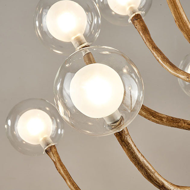 Traditional Japanese Dome Tree Branch Orbs Chandelier - 3/6/9/12/15 Light Polymer Glass for Dining Room