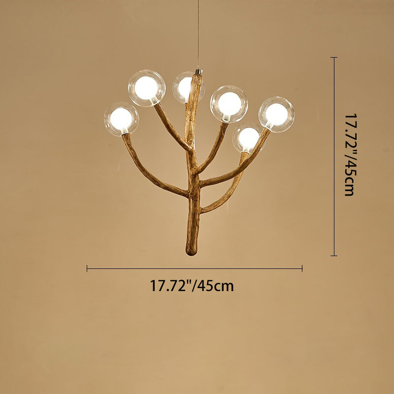 Traditional Japanese Dome Tree Branch Orbs Chandelier - 3/6/9/12/15 Light Polymer Glass for Dining Room