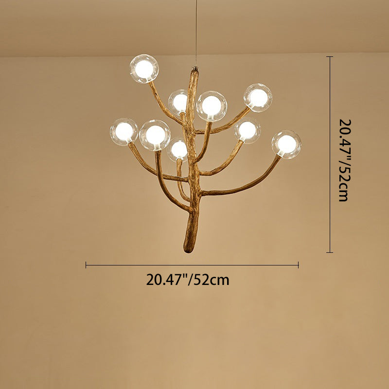 Traditional Japanese Dome Tree Branch Orbs Chandelier - 3/6/9/12/15 Light Polymer Glass for Dining Room