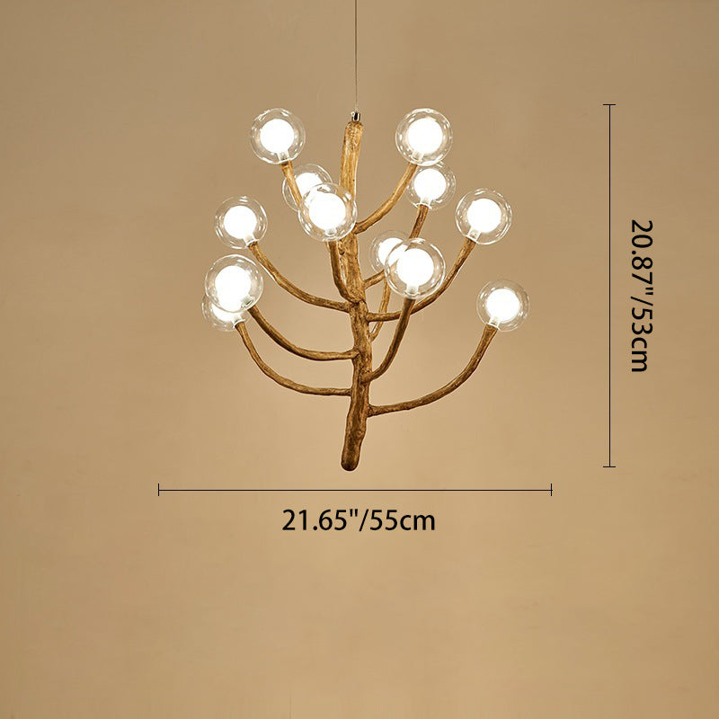 Traditional Japanese Dome Tree Branch Orbs Chandelier - 3/6/9/12/15 Light Polymer Glass for Dining Room