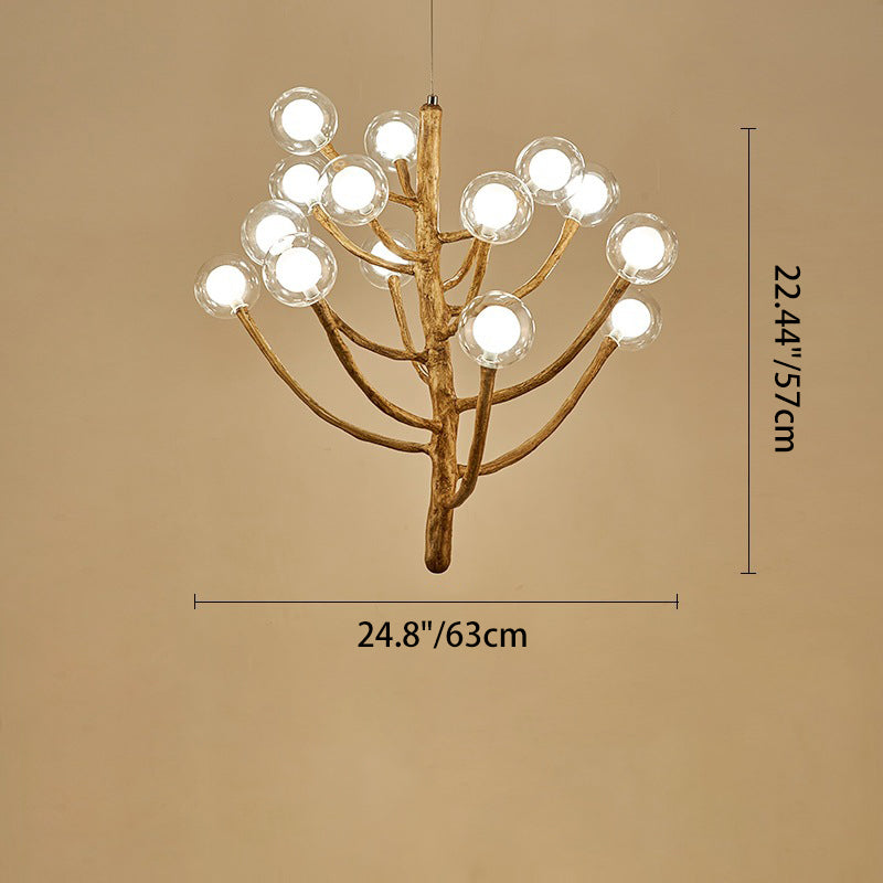 Traditional Japanese Dome Tree Branch Orbs Chandelier - 3/6/9/12/15 Light Polymer Glass for Dining Room