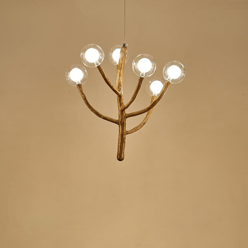Traditional Japanese Dome Tree Branch Orbs Chandelier - 3/6/9/12/15 Light Polymer Glass for Dining Room