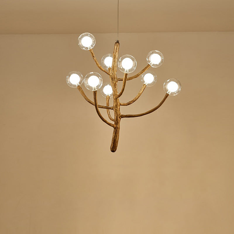 Traditional Japanese Dome Tree Branch Orbs Chandelier - 3/6/9/12/15 Light Polymer Glass for Dining Room