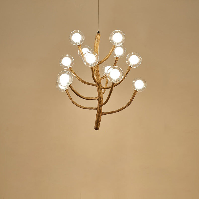 Traditional Japanese Dome Tree Branch Orbs Chandelier - 3/6/9/12/15 Light Polymer Glass for Dining Room