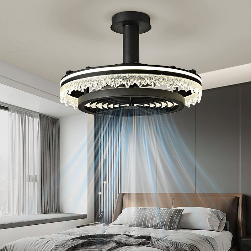 Contemporary Nordic Iron Acrylic LED Dome Ceiling Fan Light - Round Design with Ice Texture for Living Room