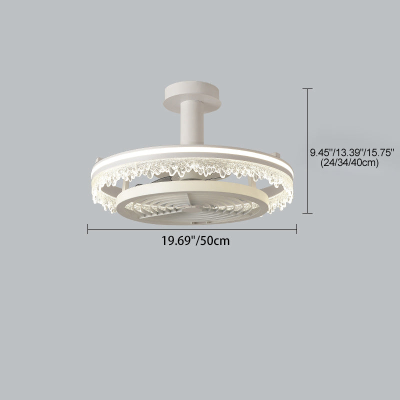 Contemporary Nordic Iron Acrylic LED Dome Ceiling Fan Light - Round Design with Ice Texture for Living Room