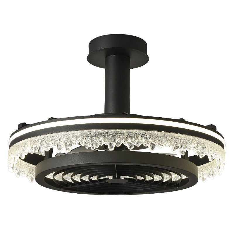 Contemporary Nordic Iron Acrylic LED Dome Ceiling Fan Light - Round Design with Ice Texture for Living Room