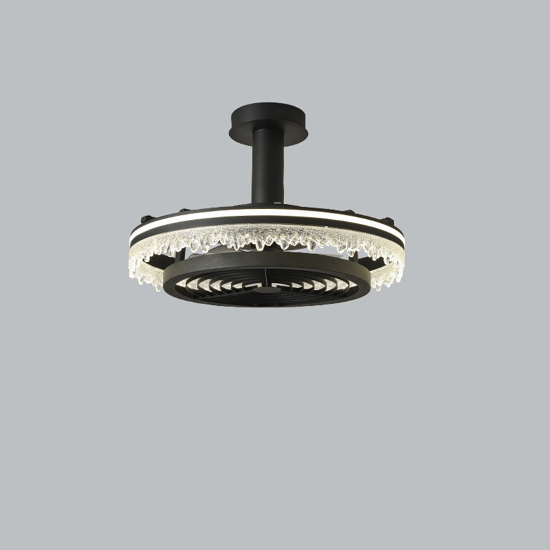 Contemporary Nordic Iron Acrylic LED Dome Ceiling Fan Light - Round Design with Ice Texture for Living Room