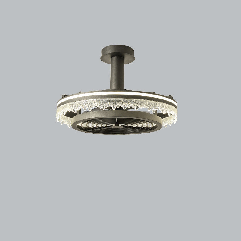 Contemporary Nordic Iron Acrylic LED Dome Ceiling Fan Light - Round Design with Ice Texture for Living Room