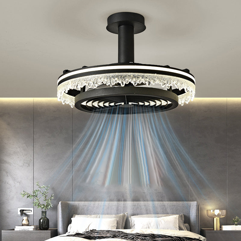 Contemporary Nordic Iron Acrylic LED Dome Ceiling Fan Light - Round Design with Ice Texture for Living Room