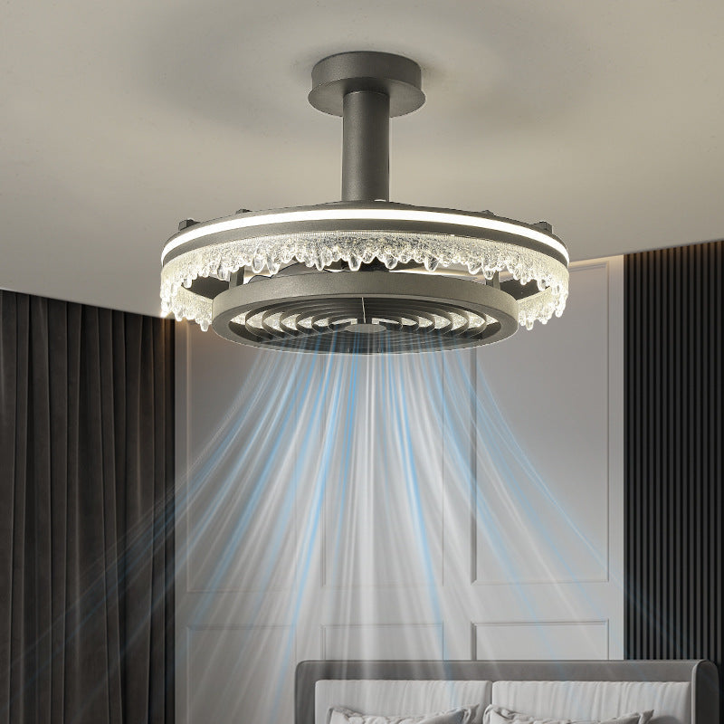 Contemporary Nordic Iron Acrylic LED Dome Ceiling Fan Light - Round Design with Ice Texture for Living Room