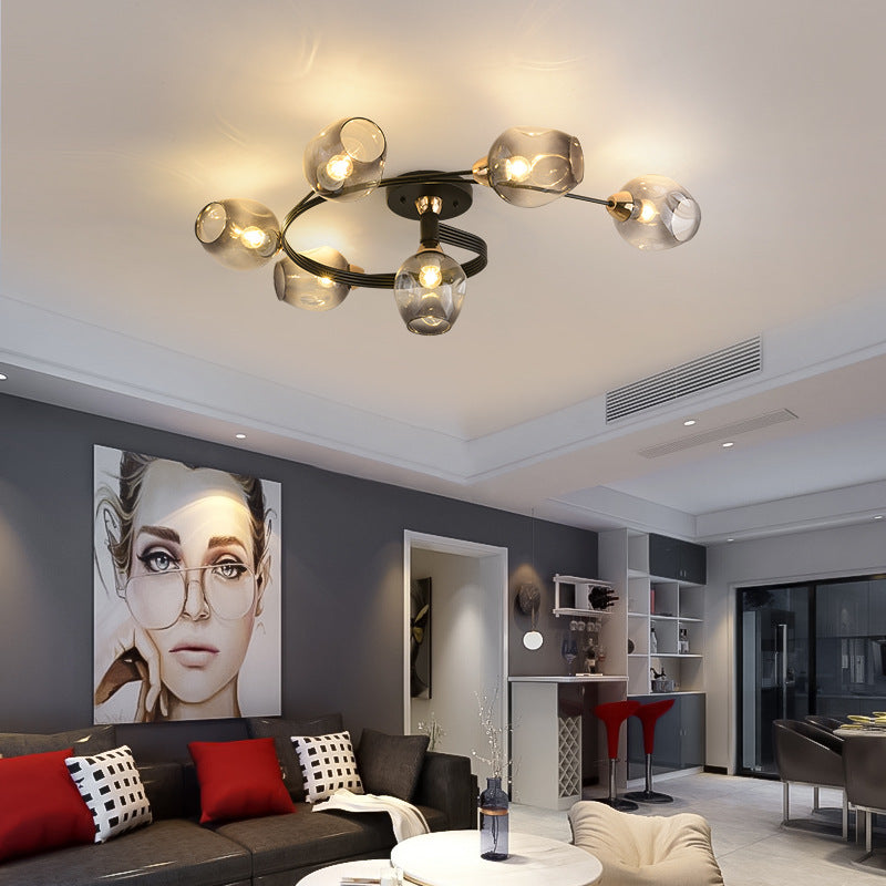 Contemporary Nordic Dome Glass Lampshade Semi-Flush Mount Ceiling Light - 4/6 Light for Living Room